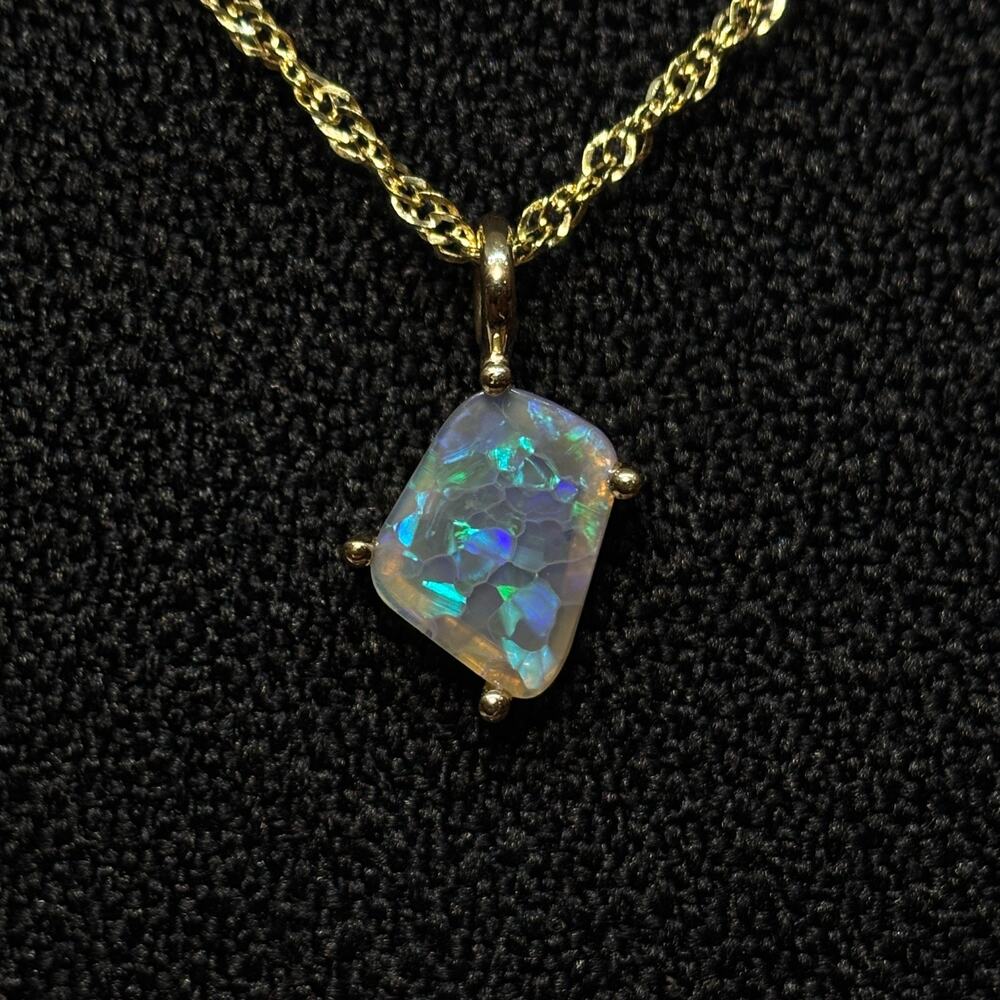 Rich Solid 10k Gold Australian Coober Pedy Flagstone Opal Necklace
